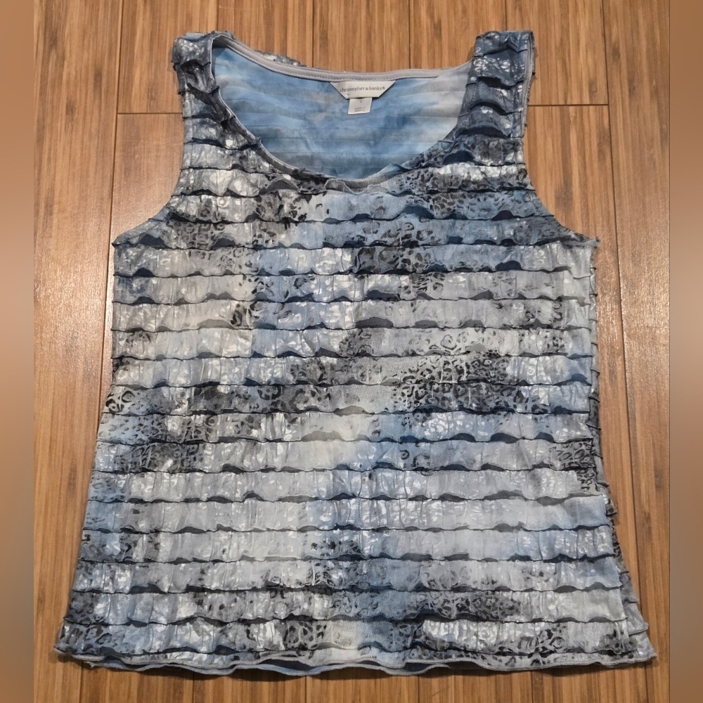 Christopher & Banks Blue Ruffled Tiered Tank Top